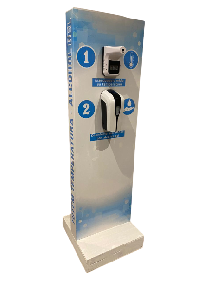 TOTEM C/RUEDAS, DISPENSADOR AUTOMATICO Y TERMOMETRO INFRARROJO SIN CONTACTO